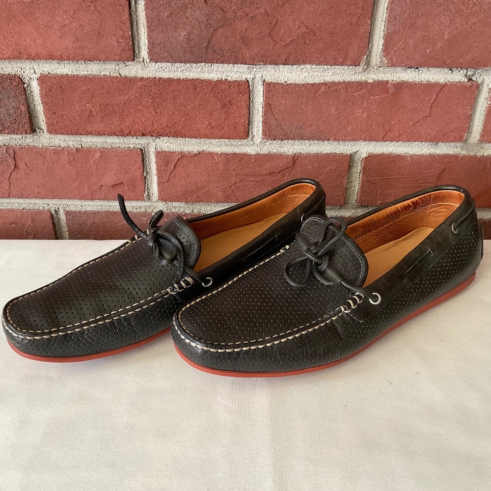 Santoni Black Perforated Leather Driving Men’s Shoes Size 10.5 Made in Italy